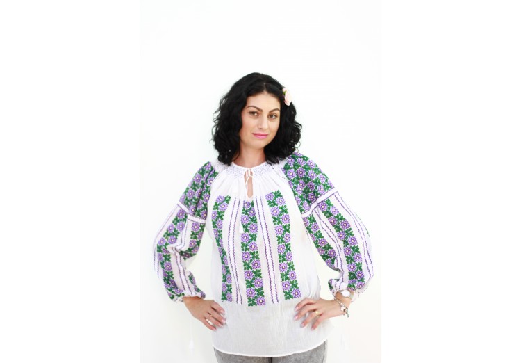 Ie damă cu mânecă lungă model floral mov